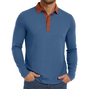 PEGENO Mens Polo Short/Long Sleeve Shirt Classic Button Basic Solid Color Designed Collared Polo Shirt Fashion Casual Shirts in Kuwait