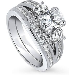 BERRICLE Sterling Silver 3-Stone Wedding Engagement Rings Stackable Band Ring Set for Women, Cubic Zirconia CZ - Cushion, Emerald, Oval, Princess, Round Cut in Saudi Arabia
