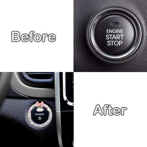 Cute Bow Bling Car Engine Stop Decoration Ring, 1 PC Crystal Rhinestone Car Button Start Button Cover, Shiny Key Ignition and Knob Ring, Bling Car Accessories for Women (White) in Saudi Arabia