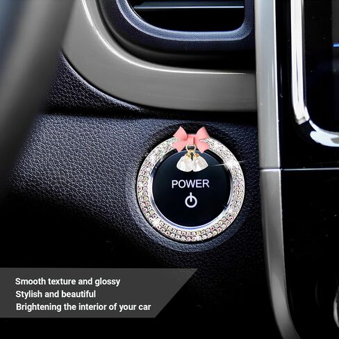 Cute Bow Bling Car Engine Stop Decoration Ring, 1 PC Crystal Rhinestone Car Button Start Button Cover, Shiny Key Ignition and Knob Ring, Bling Car Accessories for Women (White) in Saudi Arabia