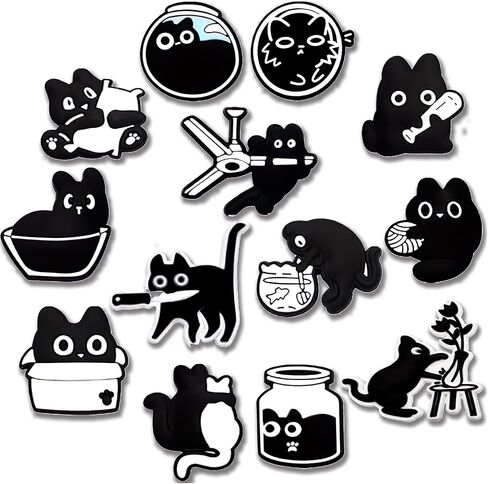 13PCS Black Cat Shoe Charms, Funny Cute Animal Shoe Decorations & Adults, Unisex Party Accessories, Birthday, Halloween & Xmas Gifts in Saudi Arabia