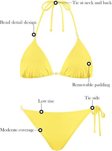 RELLECIGA Women's Triangle Two Piece Swimsuit Bead Halter Bikini Sets String Bathing Suits in Kuwait