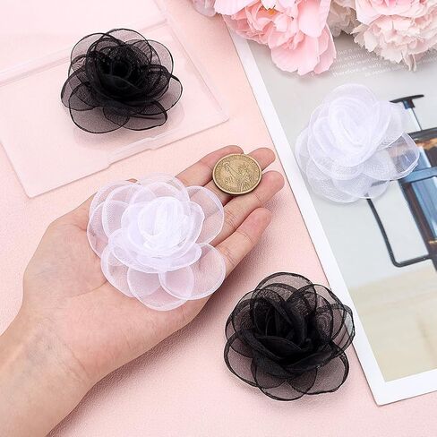 4Pcs 2 Colors Rose Shoe Buckles Flower Shoe Clips Iron Detachable Rose Shoes Clips White Black Flower Shoes Buckles Charms Decor for Hairpin Brooches Flats Heels Sandals Boots in Saudi Arabia