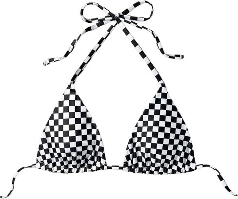 OYOANGLE Women's Checkered Bikini Top Tie Backless Triangle Halter String Swimsuit Tops Only in Saudi Arabia