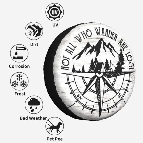 Not All Those Who Wander are Lost Spare Tire Cover Wheel Protectors Waterproof Dust-Proof Wheel Covers Universal for Wrangler Rv SUV Truck Camper Travel Trailers 14" 15" 16" 17" in Saudi Arabia