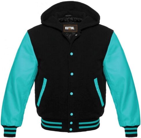 Women's Hooded Varsity Letterman Bomber Jacket, Wool and leather varsity jacket - Varsity Baseball Jacket in Saudi Arabia