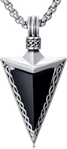 Arrowhead Necklace for Men 925 Sterling Silver Cool Black Obsidian Celtic Arrow Head Pendant Necklaces Jewelry, w/Stainless Steel Chain 22'' +2'' in Saudi Arabia