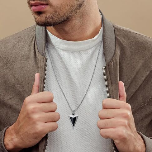 Arrowhead Necklace for Men 925 Sterling Silver Cool Black Obsidian Celtic Arrow Head Pendant Necklaces Jewelry, w/Stainless Steel Chain 22'' +2'' in Saudi Arabia