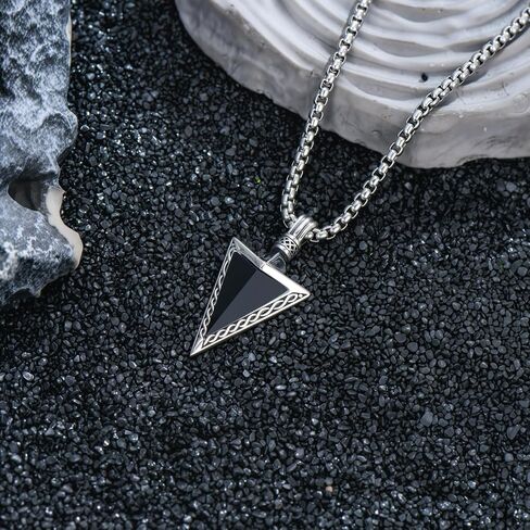 Arrowhead Necklace for Men 925 Sterling Silver Cool Black Obsidian Celtic Arrow Head Pendant Necklaces Jewelry, w/Stainless Steel Chain 22'' +2'' in Saudi Arabia