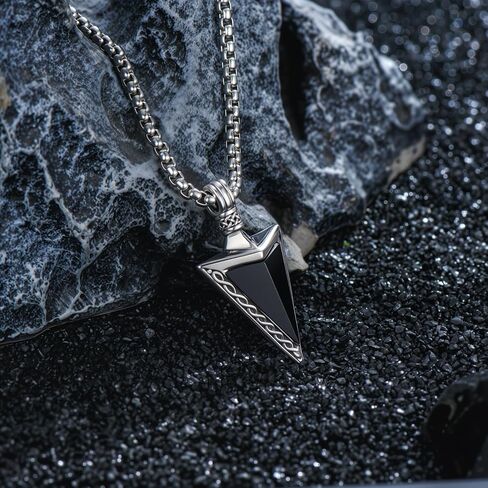 Arrowhead Necklace for Men 925 Sterling Silver Cool Black Obsidian Celtic Arrow Head Pendant Necklaces Jewelry, w/Stainless Steel Chain 22'' +2'' in Saudi Arabia