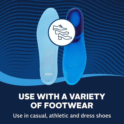 Airplus Massage Gel Insoles, Premium Gel Cushioning with Heel and Ball-of-Foot, Arch Support Insoles, Thin Profile, Trim-to-Fit, Full Length Comfort for Casual, Athletic, and Dress Shoes, Men's 8-14 in Saudi Arabia