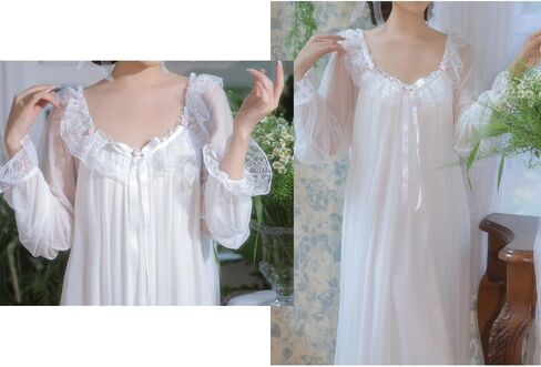 Womens Vintage Nightgown Princess Sleepwear Chemises Mesh Long Sleeve Lounger Pajamas Nightdress in Saudi Arabia