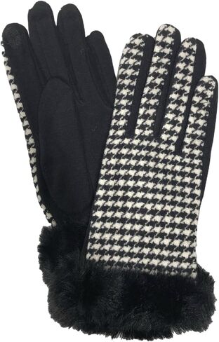 Original USA Womens Black Houndstooth Faux Fur Stretch Fit Texting & Tech Touchscreen Gloves in Saudi Arabia