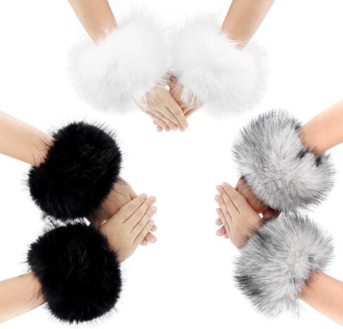 HAOAN 3 Pairs Faux Fur Wrist Cuffs Winter Furry Arm Warmers for Halloween Daily Cosplay Party Costume Accessories in Saudi Arabia