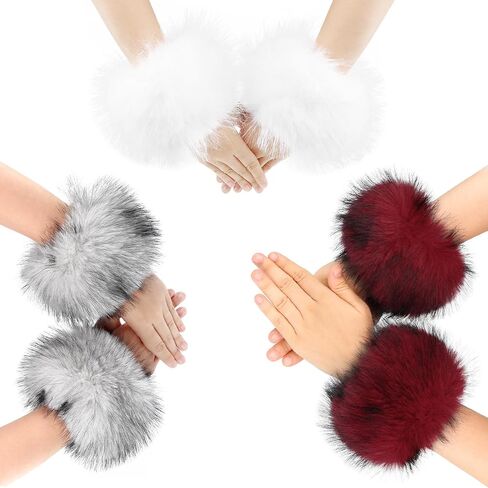 HAOAN 3 Pairs Faux Fur Wrist Cuffs Winter Furry Arm Warmers for Halloween Daily Cosplay Party Costume Accessories in Saudi Arabia