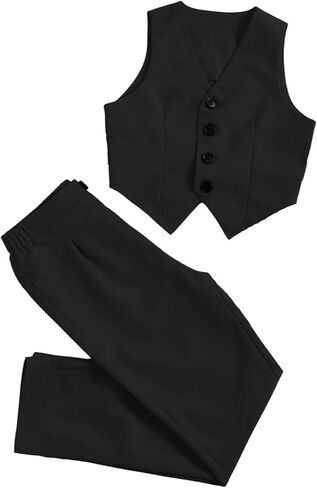 OYOANGLE Girl's Button Down V Neck Sleeveless Vest Blazer and Straight Leg Pants Set in Saudi Arabia