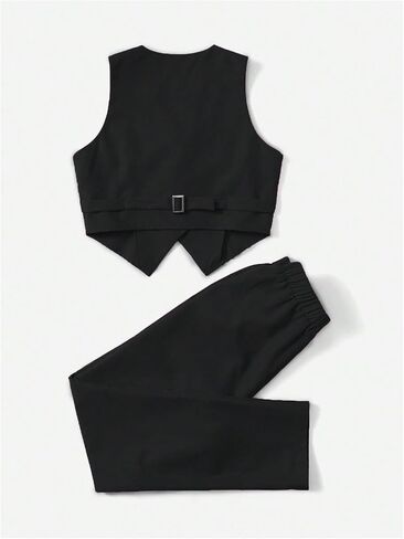 OYOANGLE Girl's Button Down V Neck Sleeveless Vest Blazer and Straight Leg Pants Set in Saudi Arabia