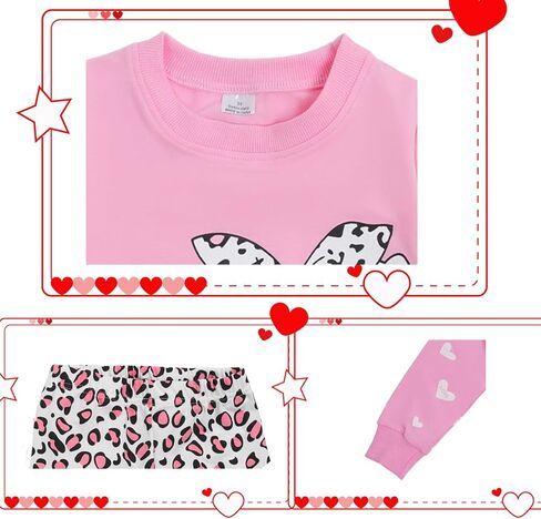 Toddler Valentines Day Outfit Girl Valentines Outfit Heart Graphic Sweatshirts Tops Tutu Leggings with Skirt 3t-9t in Saudi Arabia