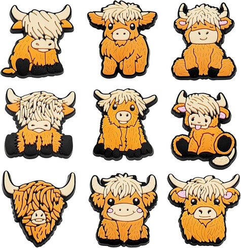 Joyhey 9 Pcs Highland Cattle Shoe Charms Highland Cow Charm Decoration for Clog in Kuwait