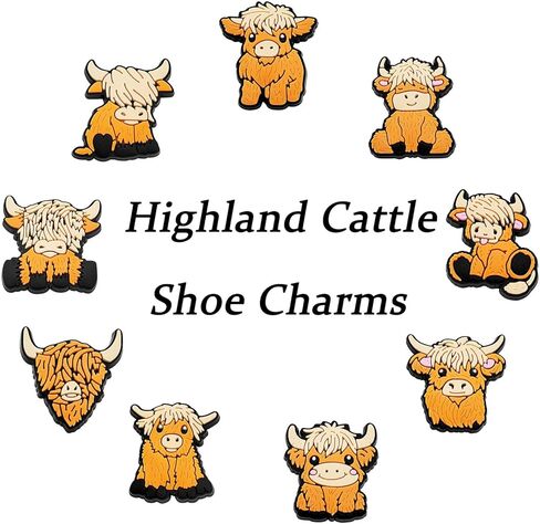 Joyhey 9 Pcs Highland Cattle Shoe Charms Highland Cow Charm Decoration for Clog in Kuwait