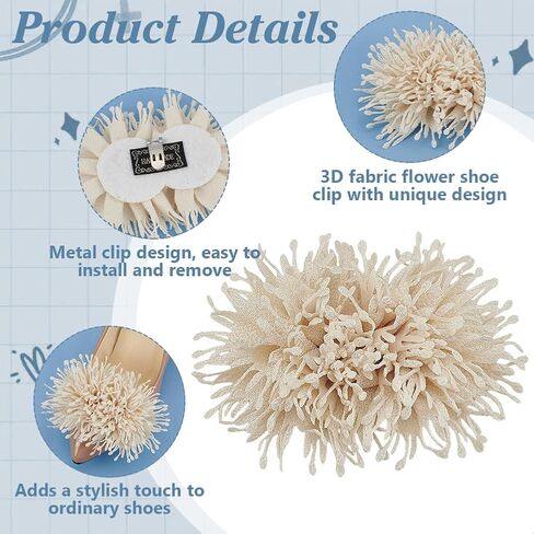 FINGERINSPIRE 2 Pcs 3D Fabric Flower Shoe Clips, 3x4 inch, Removable Floral Shoe Buckle Decor Charms for High Heels in Saudi Arabia