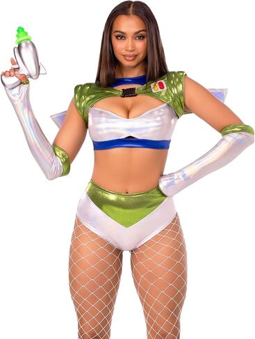 Leg Avenue Intergalactic Ranger Costume, Includes Holographic Crop Top, Wing Harness, Bottoms, and Fingerless Gloves in Saudi Arabia