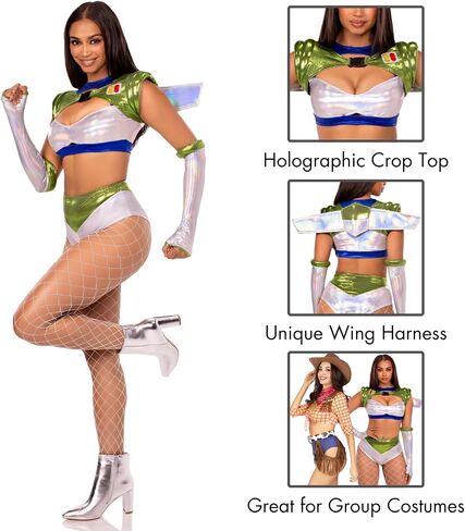 Leg Avenue Intergalactic Ranger Costume, Includes Holographic Crop Top, Wing Harness, Bottoms, and Fingerless Gloves in Saudi Arabia