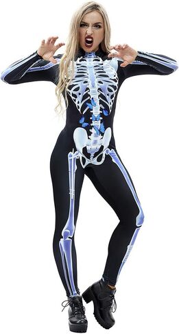 Sister Amy Women's Skeleton Halloween Costume Catsuit Bodysuit Cosplay Jumpsuits in Saudi Arabia