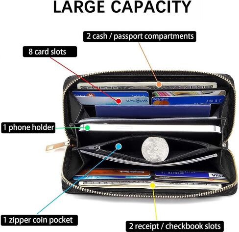 RFID Blocking Leather Wallet for Women – Large Capacity Zip Around Clutch with 8 Card Slots,32 Cash Pockets & Coin Zipper,Leopard Print in Saudi Arabia