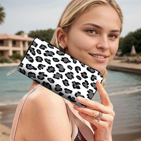 RFID Blocking Leather Wallet for Women – Large Capacity Zip Around Clutch with 8 Card Slots,32 Cash Pockets & Coin Zipper,Leopard Print in Saudi Arabia