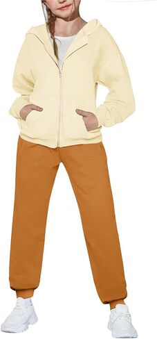 Arshiner Girls 2 Piece Outfits Jogger Sets Zip Up Hoodie Sweatshirts and Sweatpants with Pockets Tracksuits Sweatsuits in Saudi Arabia