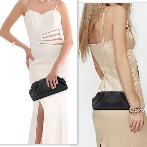 Clutch Purses for Women, Chic Pleated PU Black and Gold Purse with Detachable Chain and Sparkle Hard Shell, Roomy Evening Bag in Saudi Arabia