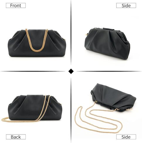 Clutch Purses for Women, Chic Pleated PU Black and Gold Purse with Detachable Chain and Sparkle Hard Shell, Roomy Evening Bag in Saudi Arabia