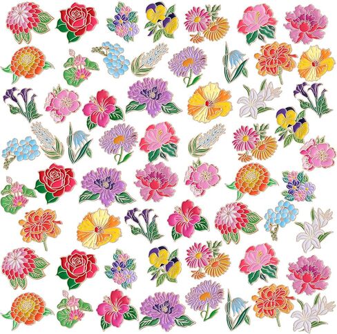 Hoteam 60 Pcs Flower Enamel Pins for Backpacks Floral Lapel Pins Bulk Cute Wildflower Sunflower Rose Lily Peony Hydrangeas Brooch for Hat Clothes Women Girl Hat Clothes Bags Accessories Gifts in Saudi Arabia