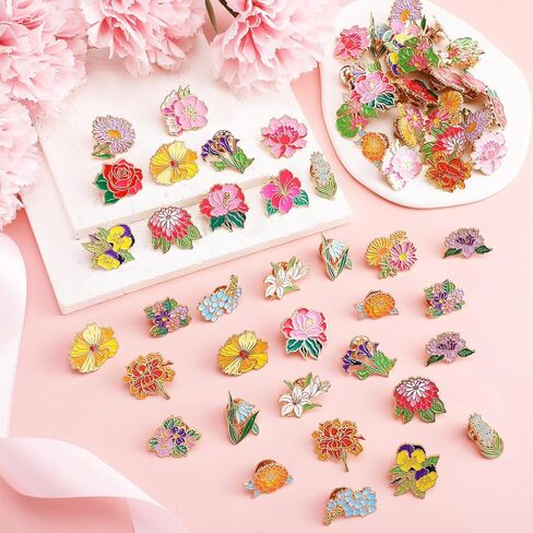 Hoteam 60 Pcs Flower Enamel Pins for Backpacks Floral Lapel Pins Bulk Cute Wildflower Sunflower Rose Lily Peony Hydrangeas Brooch for Hat Clothes Women Girl Hat Clothes Bags Accessories Gifts in Saudi Arabia