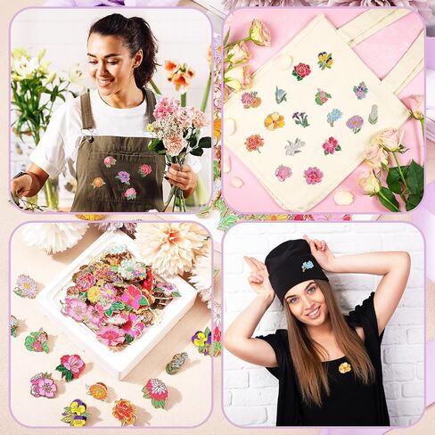 Hoteam 60 Pcs Flower Enamel Pins for Backpacks Floral Lapel Pins Bulk Cute Wildflower Sunflower Rose Lily Peony Hydrangeas Brooch for Hat Clothes Women Girl Hat Clothes Bags Accessories Gifts in Saudi Arabia