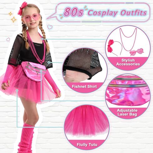 14 قطعة مجموعة إكسسوارات أزياء بنات 80s ملابس أطفال 80s لحفلة الهالوين التأثيرية 1980s حفلة تنكرية كلاسيكية in Kuwait
