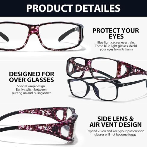 نظارات VIEWBETTER Fit Over Anti 99.99% للضوء الأزرق للنساء والرجال، نظارات شاشة ألعاب الكمبيوتر المضادة للحجب الأزرق in Kuwait