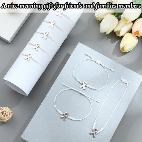 Sasylvia 20 Pcs Lung Cancer Awareness Bracelets Adjustable Cord Stretch White Ribbon Braided Bracelets Inspirational Lung Cancer Gifts for Men Women Jewelry Accessories in Saudi Arabia