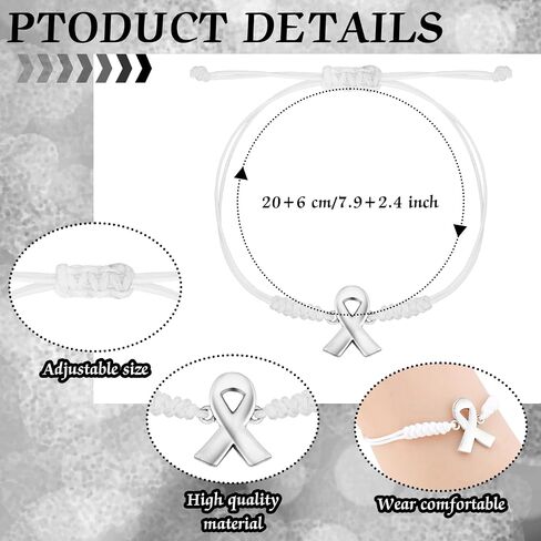Sasylvia 20 Pcs Lung Cancer Awareness Bracelets Adjustable Cord Stretch White Ribbon Braided Bracelets Inspirational Lung Cancer Gifts for Men Women Jewelry Accessories in Saudi Arabia