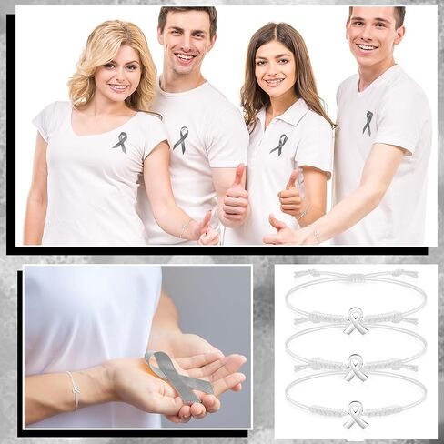 Sasylvia 20 Pcs Lung Cancer Awareness Bracelets Adjustable Cord Stretch White Ribbon Braided Bracelets Inspirational Lung Cancer Gifts for Men Women Jewelry Accessories in Saudi Arabia