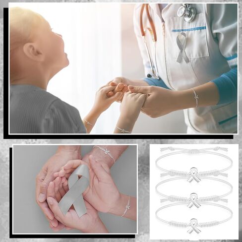 Sasylvia 20 Pcs Lung Cancer Awareness Bracelets Adjustable Cord Stretch White Ribbon Braided Bracelets Inspirational Lung Cancer Gifts for Men Women Jewelry Accessories in Saudi Arabia