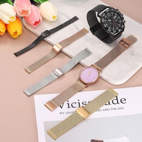 HARFINGTON Stainless Steel Mesh Watch Band Quick Release Adjustable Metal Replacement Watch Strap for Men and Women in Kuwait