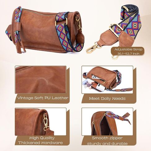 Crossbody Bag for Women Vegan Leather Wallet Purses Satchel Shoulder Bags Small Size (Brown) in Saudi Arabia