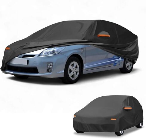 Car Cover Waterproof All Weather Sun Rain Protection Full Exterior Cover for Toyota Prius Hatchback 190T-PU Black with Left Side Zippers in Saudi Arabia