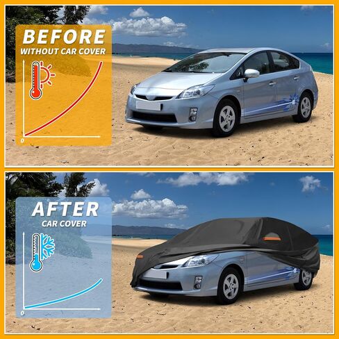 Car Cover Waterproof All Weather Sun Rain Protection Full Exterior Cover for Toyota Prius Hatchback 190T-PU Black with Left Side Zippers in Saudi Arabia
