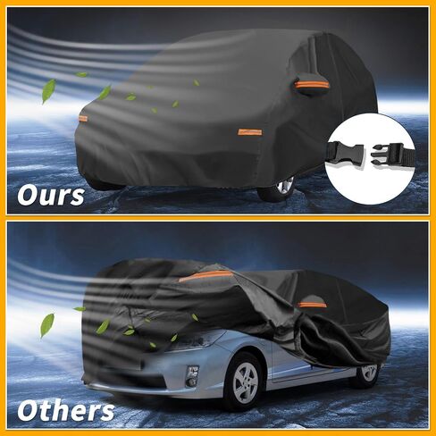 Car Cover Waterproof All Weather Sun Rain Protection Full Exterior Cover for Toyota Prius Hatchback 190T-PU Black with Left Side Zippers in Saudi Arabia