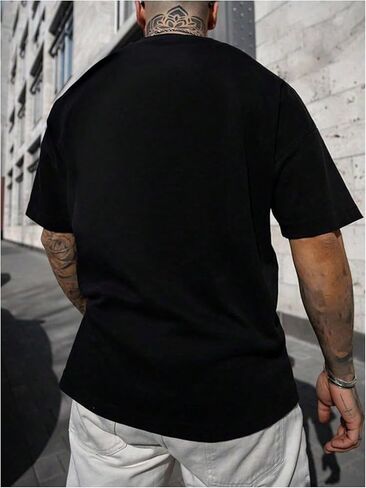 GORGLITTER Men's Crewneck T Shirt Letter Graphic Short Sleeve Casual Drop Shoulder Oversized Tee in Kuwait