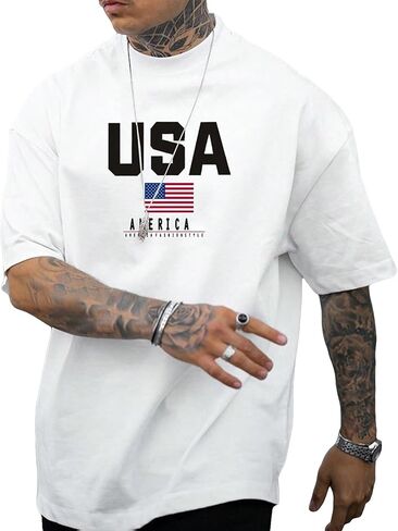 GORGLITTER Men's Crewneck T Shirt Letter Graphic Short Sleeve Casual Drop Shoulder Oversized Tee in Saudi Arabia