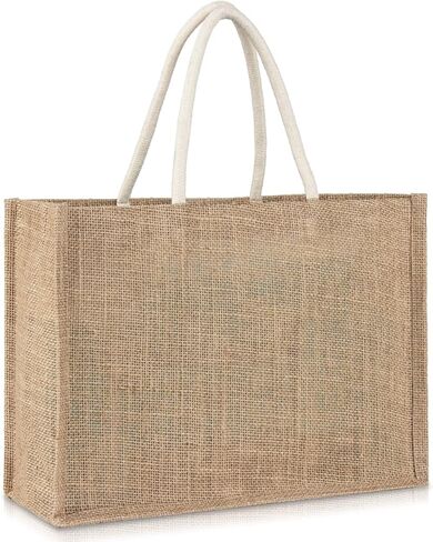 Burlap Tote Beach Bag - Jute Bags with Handles Medium Straw Beach Bag 13x9.4x4.7inch Reusable Tote for Shopping, Travel, Swim Perfect as Bridesmaid Gift, DIY Craft Bag Practical Gift Option in Saudi Arabia